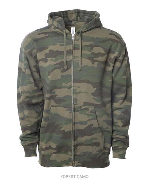 Unisex Midweight Full-Zip Hooded Sweatshirt - Front - B20176983 - Forest Camo
