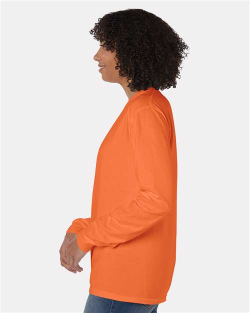 Unisex Garment-Dyed Long Sleeve T-Shirt With a Pocket - OnModelSide - B35400187 - Horizon Orange