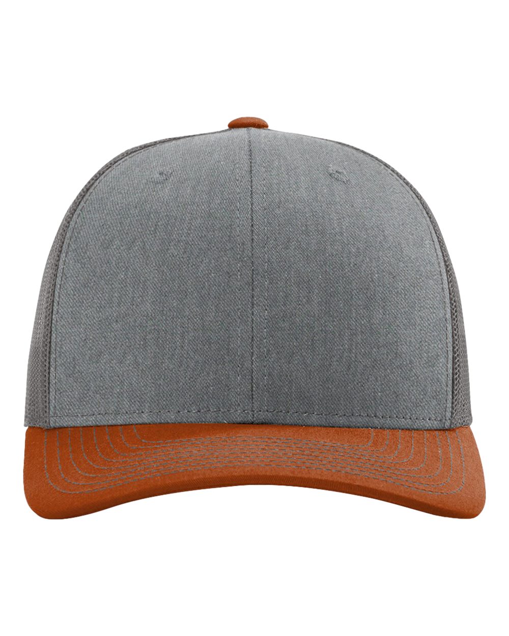 Snapback Trucker Cap - Front - B18095940 - Heather Grey/ Charcoal/ Dark Orange
