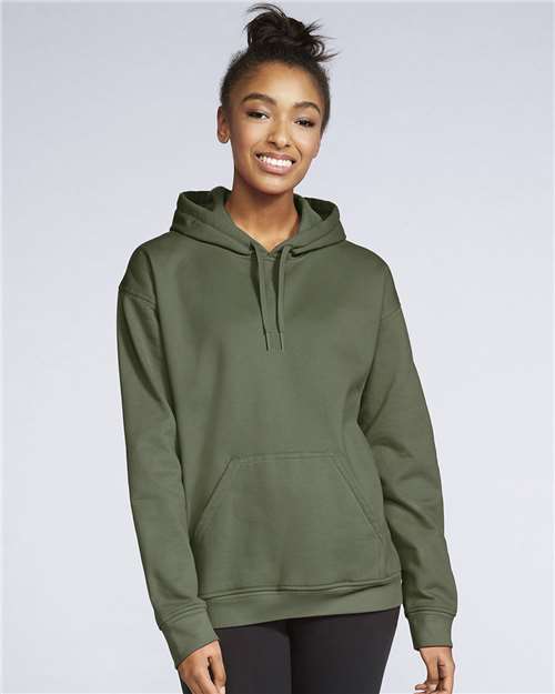 Unisex Softstyle® Midweight Hooded Sweatshirt - OnModelFront - B24160062 - Military Green