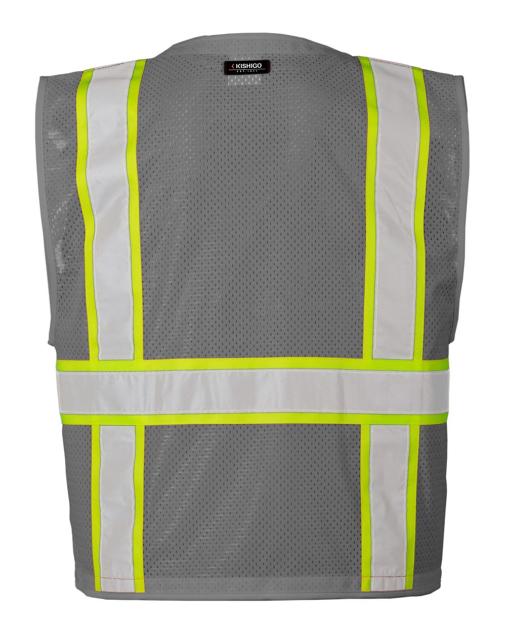 111-EV Series® Enhanced Visibility Multi-Pocket Mesh Vest - Back - B68429593 - Grey/ Lime - B111