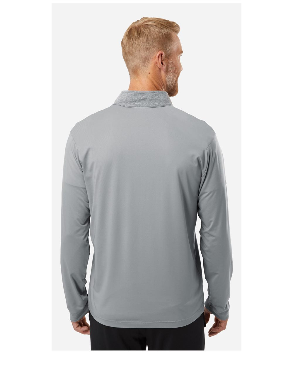 Heather Block Print Quarter-Zip Pullover - OnModelBack - B06053352 - Grey Three Melange/ Grey Three/ Black
