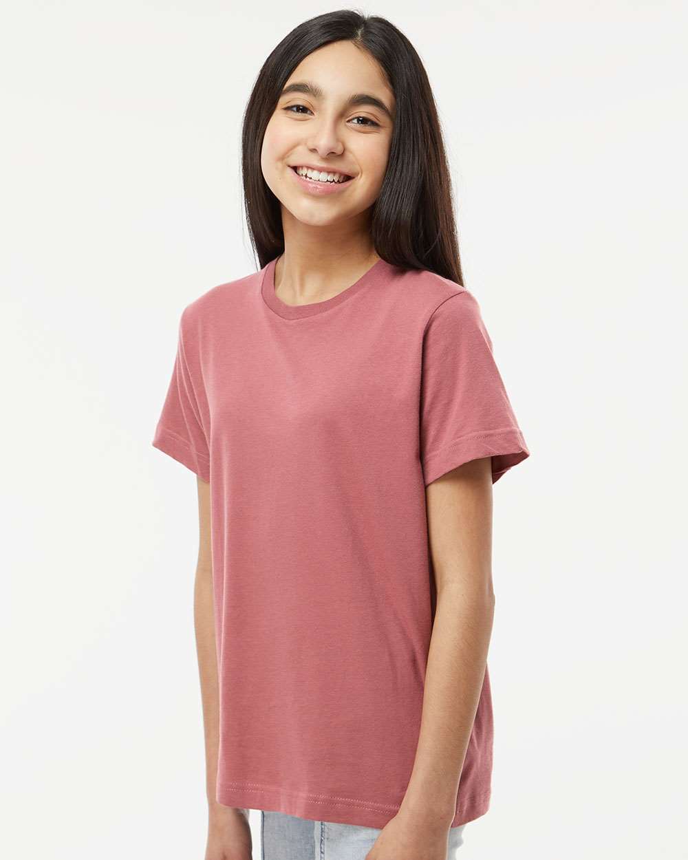 Youth Fine Jersey Tee - OnModelSide - B38038912 - Rouge