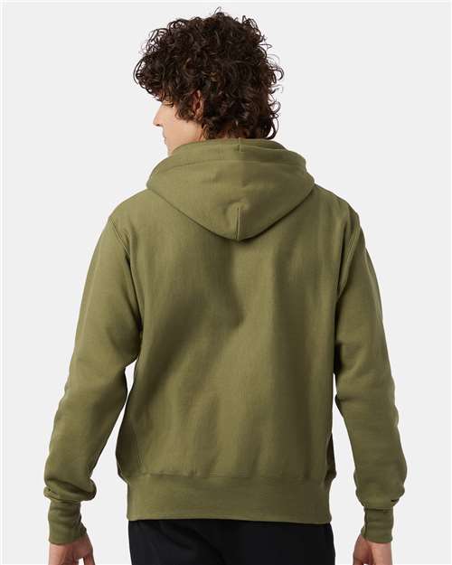 Unisex Reverse Weave® Hooded Sweatshirt - OnModelBack - B20484648 - Fresh Olive