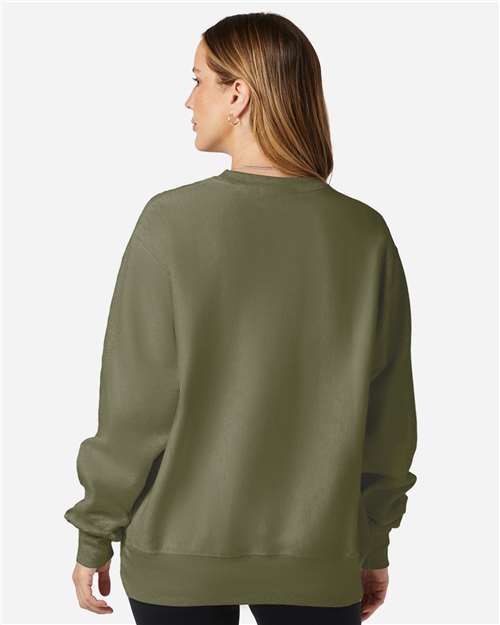 Unisex Reverse Weave® Crewneck Sweatshirt - OnModelBack - B20384645 - Fresh Olive