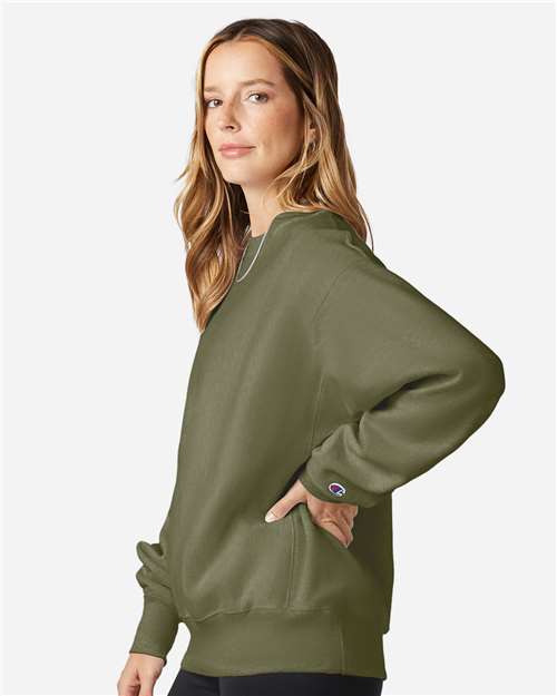 Unisex Reverse Weave® Crewneck Sweatshirt - OnModelSide - B20384645 - Fresh Olive