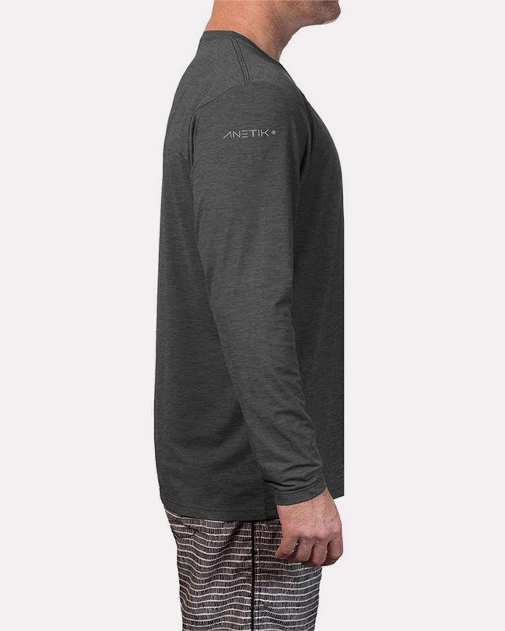 Men's Low Pro Tech Long Sleeve T-Shirt - OnModelSide - B00033583 - Charcoal Heathered