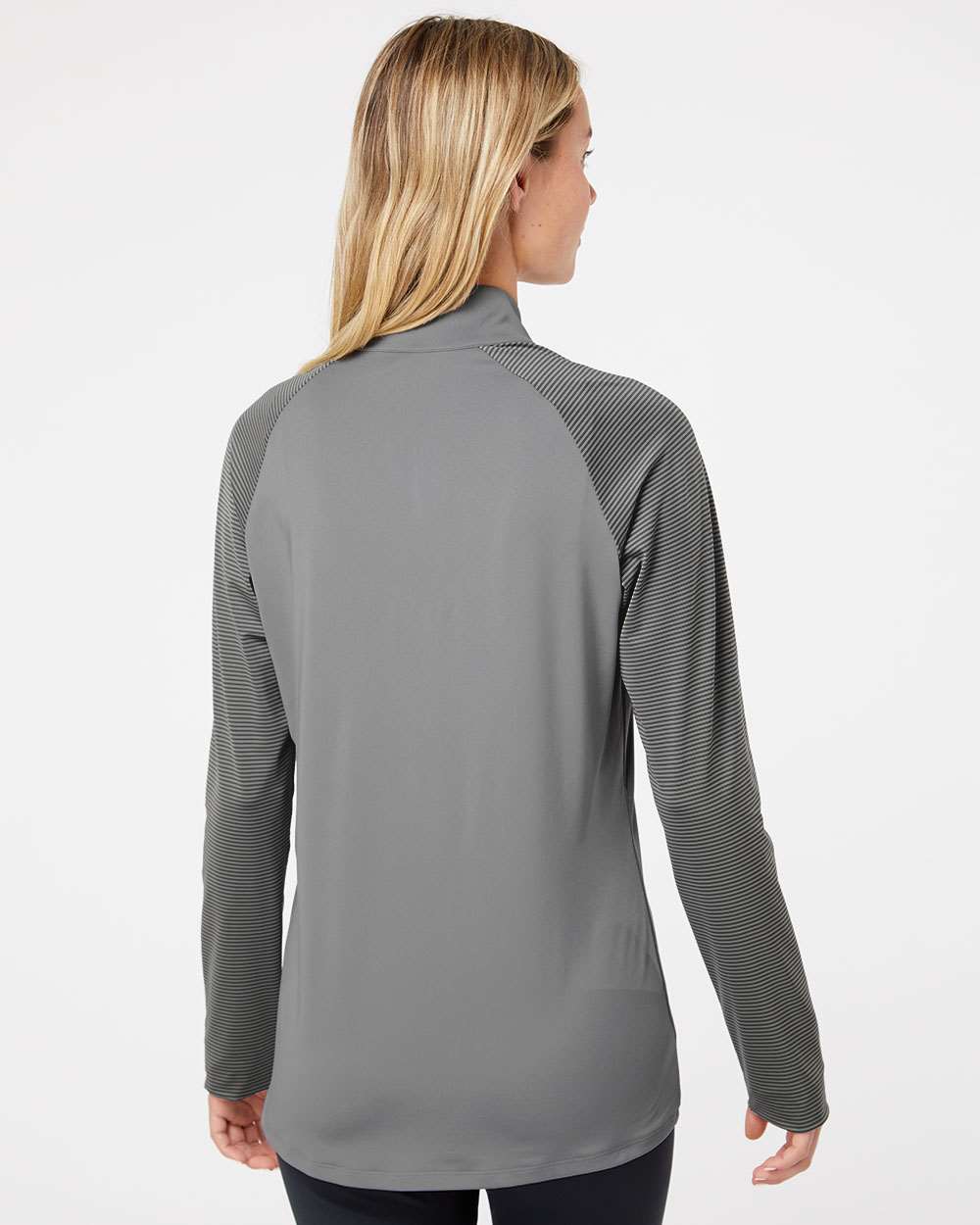 Women's Stripe Block Quarter-Zip Pullover - OnModelBack - B05953352 - Grey Three