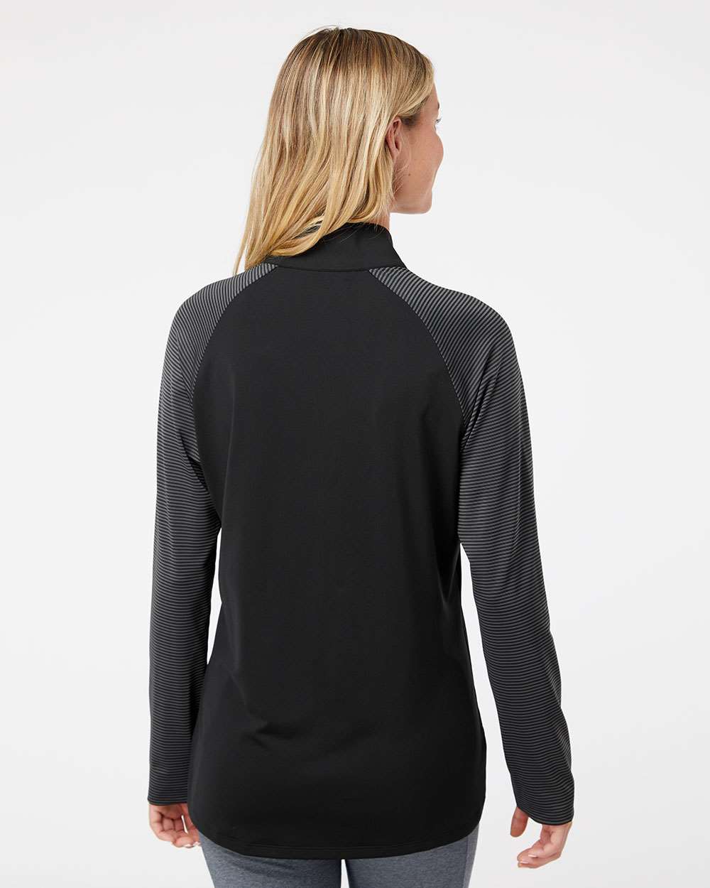 Women's Stripe Block Quarter-Zip Pullover - OnModelBack - B05953502 - Black