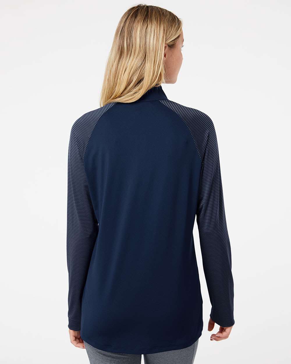 Women's Stripe Block Quarter-Zip Pullover - OnModelBack - B05953652 - Team Navy Blue