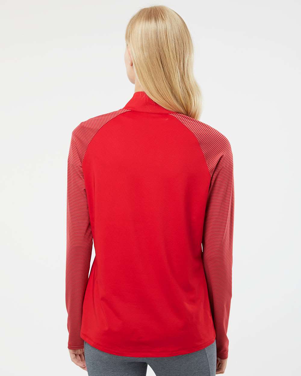 Women's Stripe Block Quarter-Zip Pullover - OnModelBack - B05953702 - Team Power Red