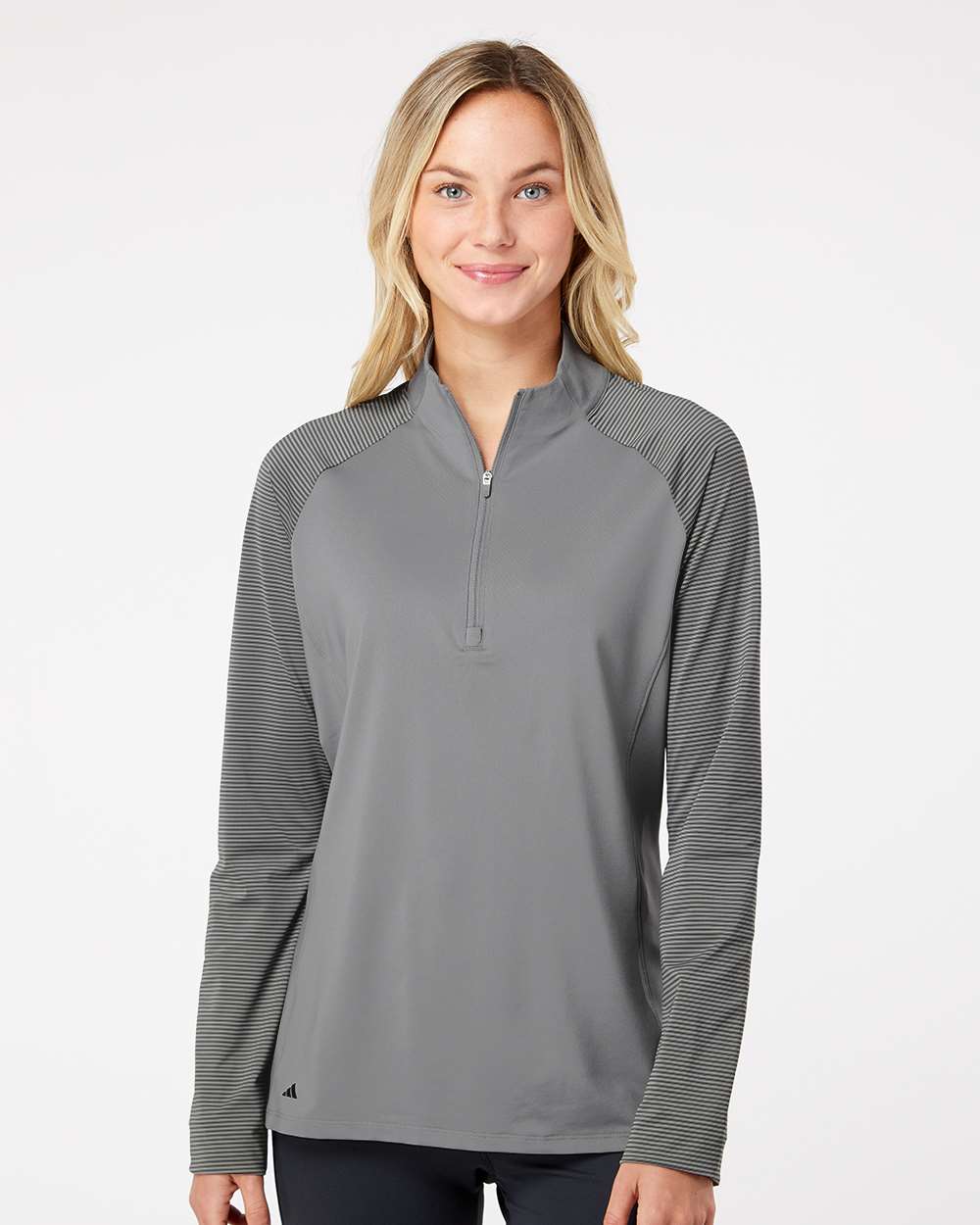 Women's Stripe Block Quarter-Zip Pullover - OnModelFront - B05953352 - Grey Three