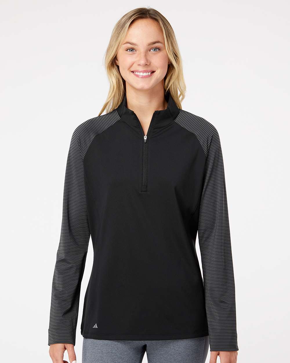 Women's Stripe Block Quarter-Zip Pullover - OnModelFront - B05953502 - Black