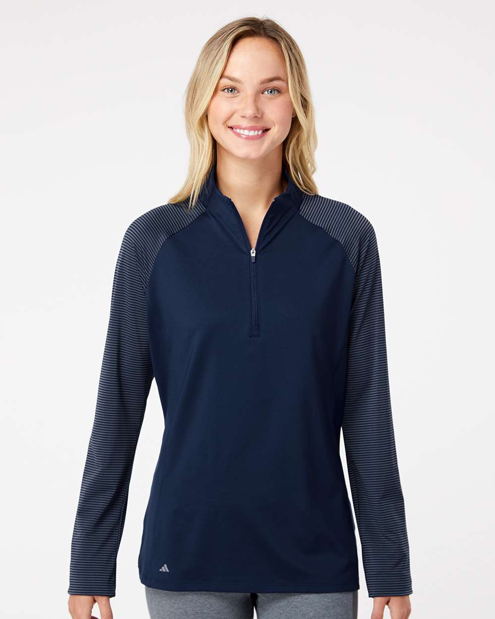 Women's Stripe Block Quarter-Zip Pullover - OnModelFront - B05953652 - Team Navy Blue