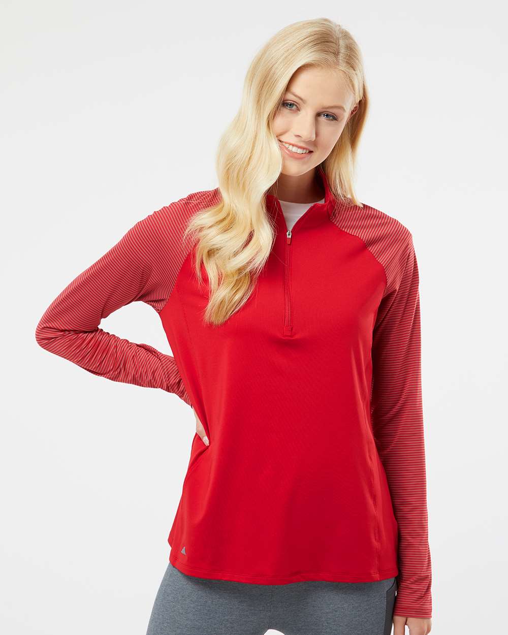Women's Stripe Block Quarter-Zip Pullover - OnModelFront - B05953702 - Team Power Red