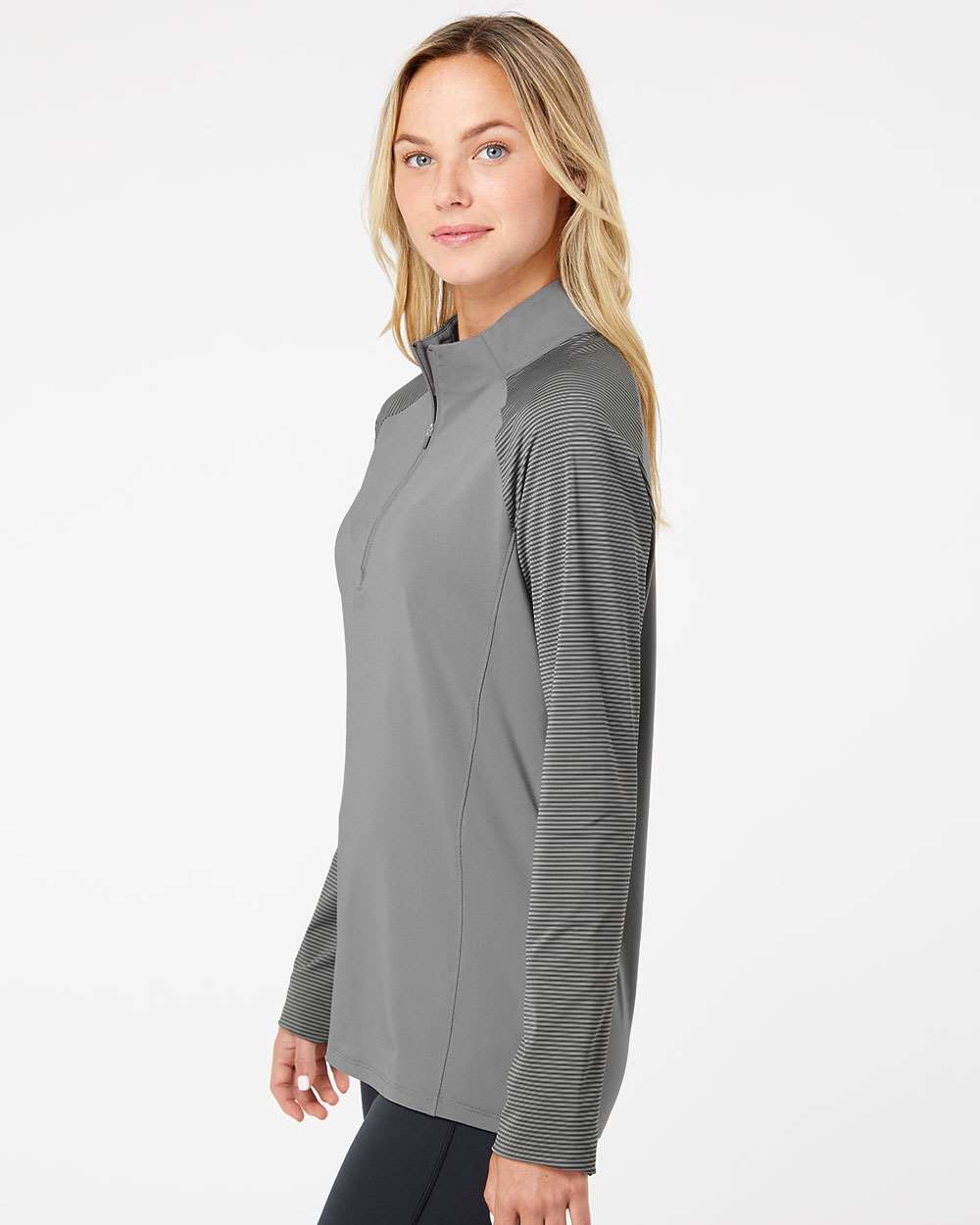 Women's Stripe Block Quarter-Zip Pullover - OnModelSide - B05953352 - Grey Three