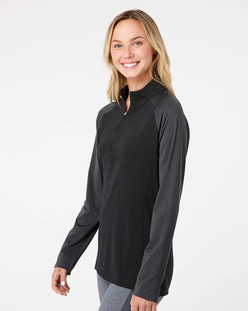Women's Stripe Block Quarter-Zip Pullover - OnModelSide - B05953502 - Black