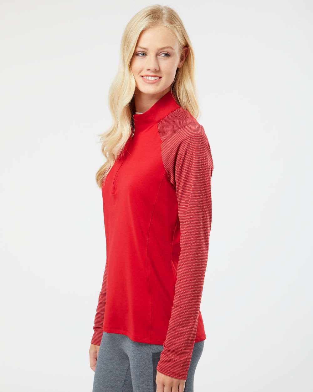Women's Stripe Block Quarter-Zip Pullover - OnModelSide - B05953702 - Team Power Red
