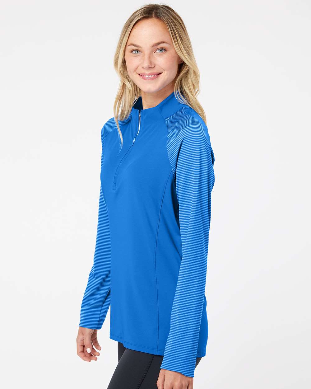 Women's Stripe Block Quarter-Zip Pullover - OnModelSide - B05953752 - Glory Blue