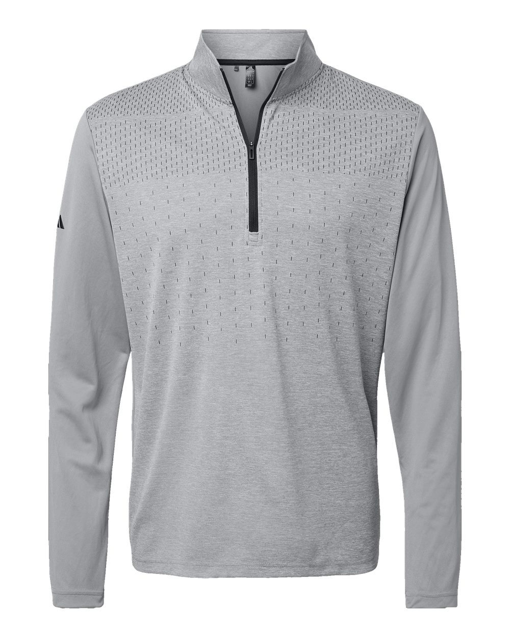 Men's Heather Block Print Quarter-Zip Pullover - Front - B06053352 - Grey Three Melange/ Grey Three/ Black