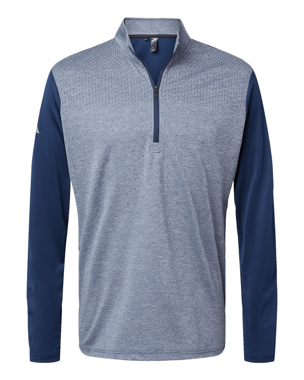 Men's Heather Block Print Quarter-Zip Pullover - Front - B06053652 - Collegiate Navy Melange/ Navy/ Grey Three