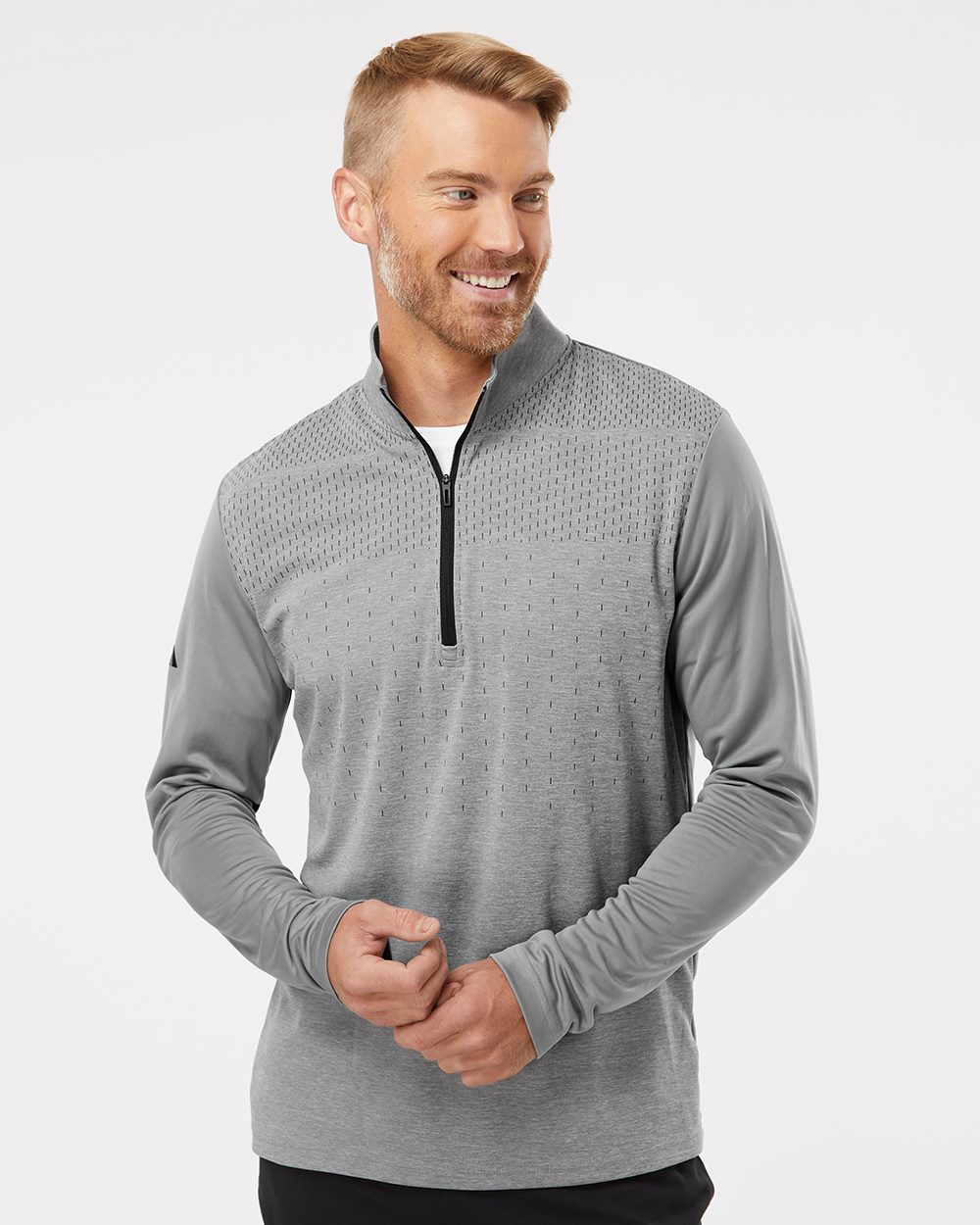Men's Heather Block Print Quarter-Zip Pullover - styleImage