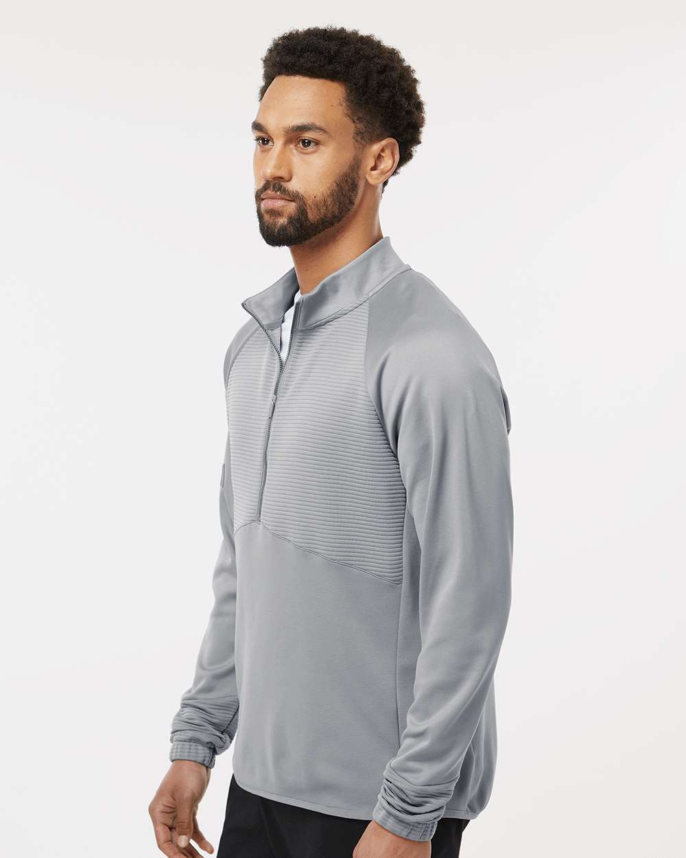 Men's Quarter-Zip Pullover - OnModelSide - B08853353 - Grey Three