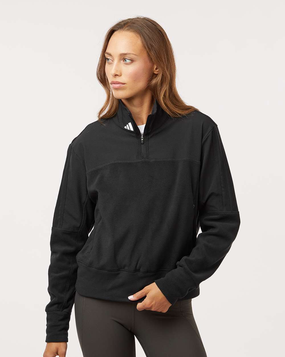 Women's Fleece Quarter-Zip Pullover - OnModelFront - B09953502 - Black