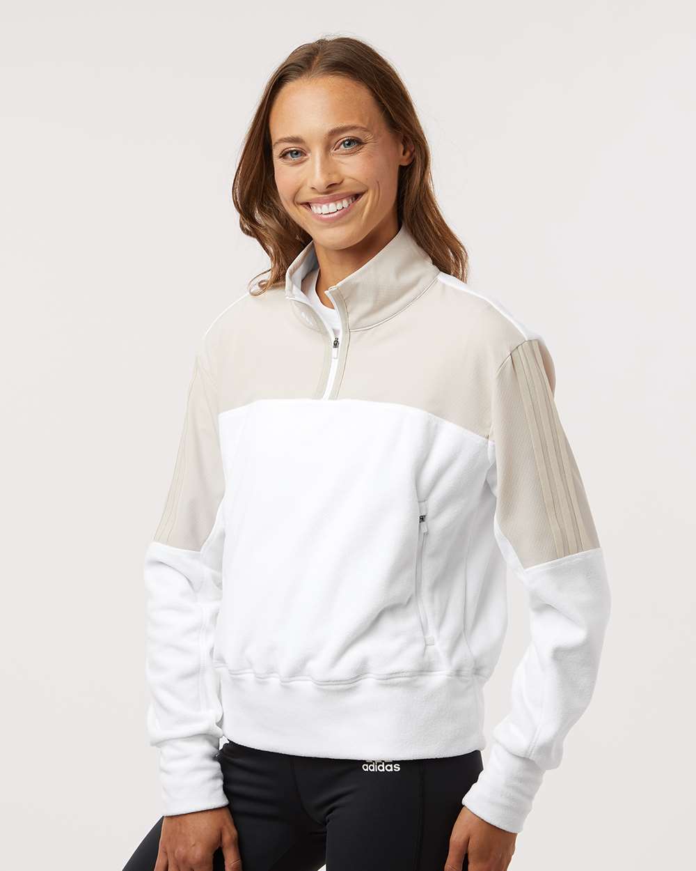 Women's Fleece Quarter-Zip Pullover - OnModelSide - B09953242 - Alumina