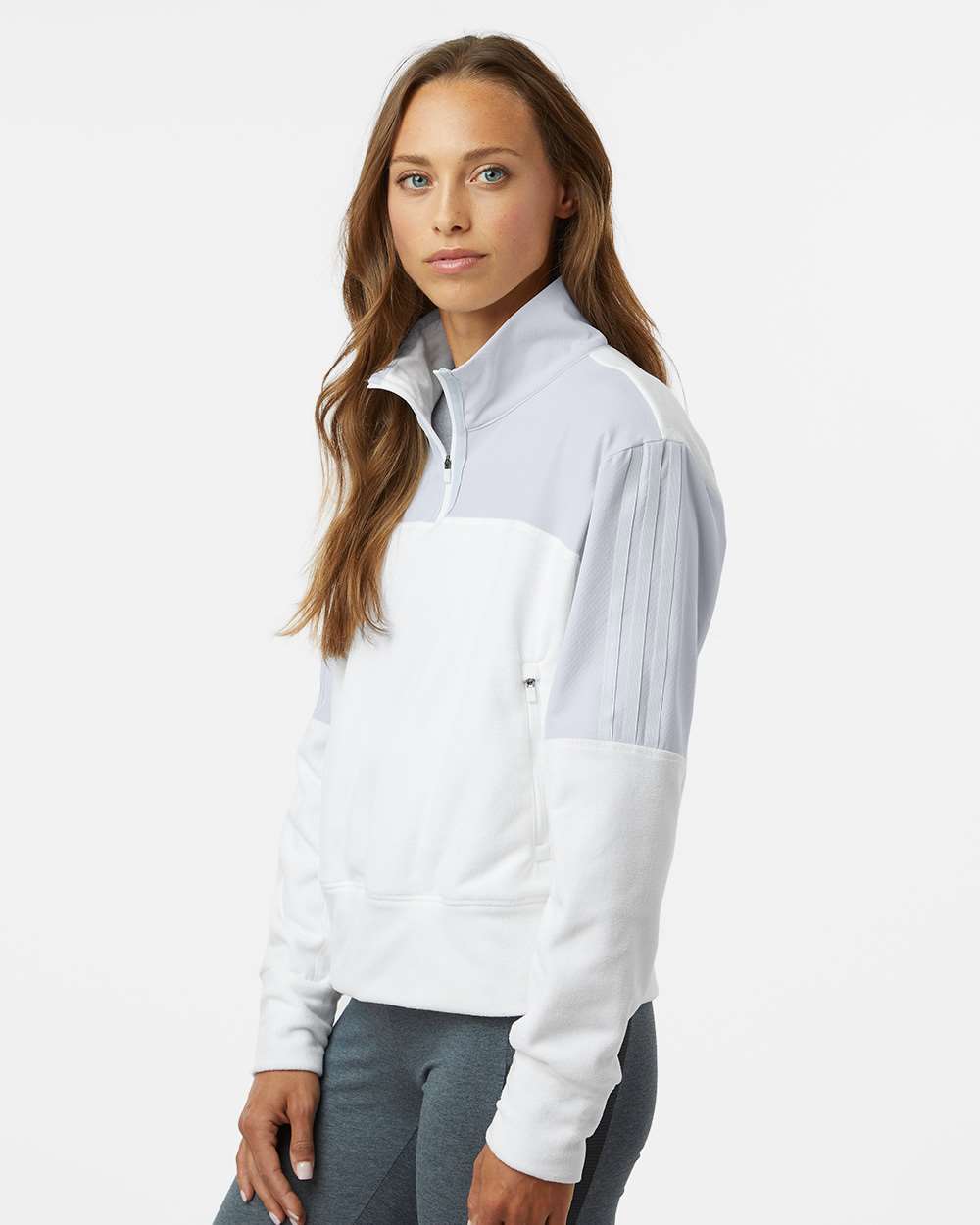 Women's Fleece Quarter-Zip Pullover - OnModelSide - B09953252 - Halo Blue