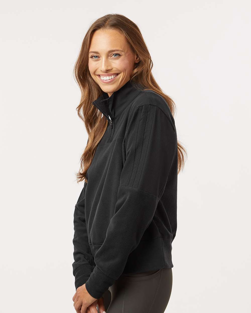 Women's Fleece Quarter-Zip Pullover - OnModelSide - B09953502 - Black