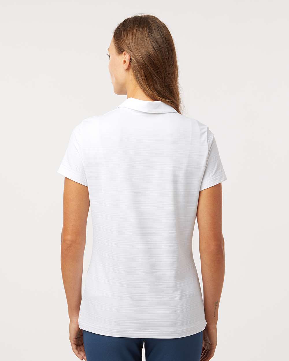 Women's Textured Stripe Polo - OnModelBack - B11553002 - White