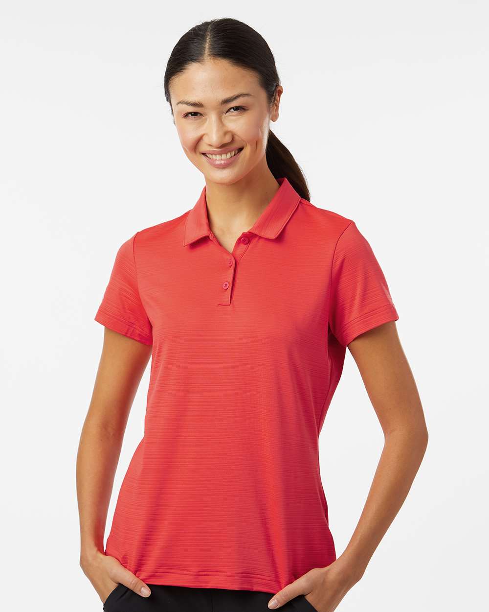 Women's Textured Stripe Polo - OnModelFront - B11553702 - Bright Red