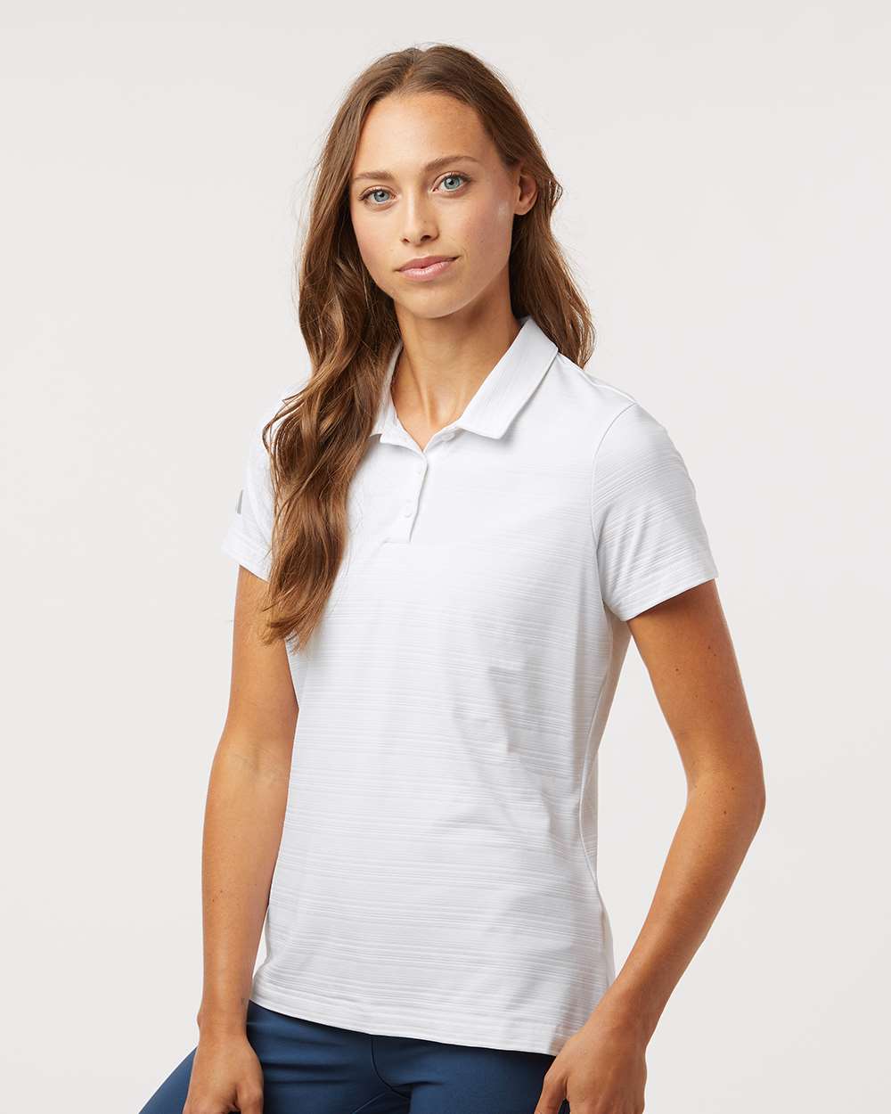 Women's Textured Stripe Polo - OnModelSide - B11553002 - White