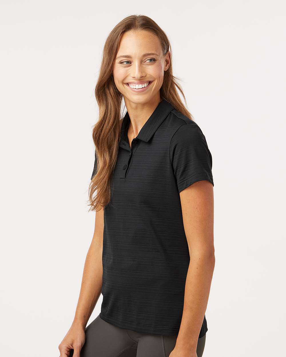 Women's Textured Stripe Polo - OnModelSide - B11553502 - Black