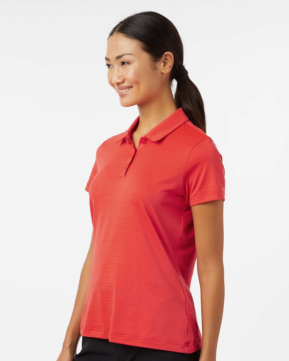 Women's Textured Stripe Polo - OnModelSide - B11553702 - Bright Red
