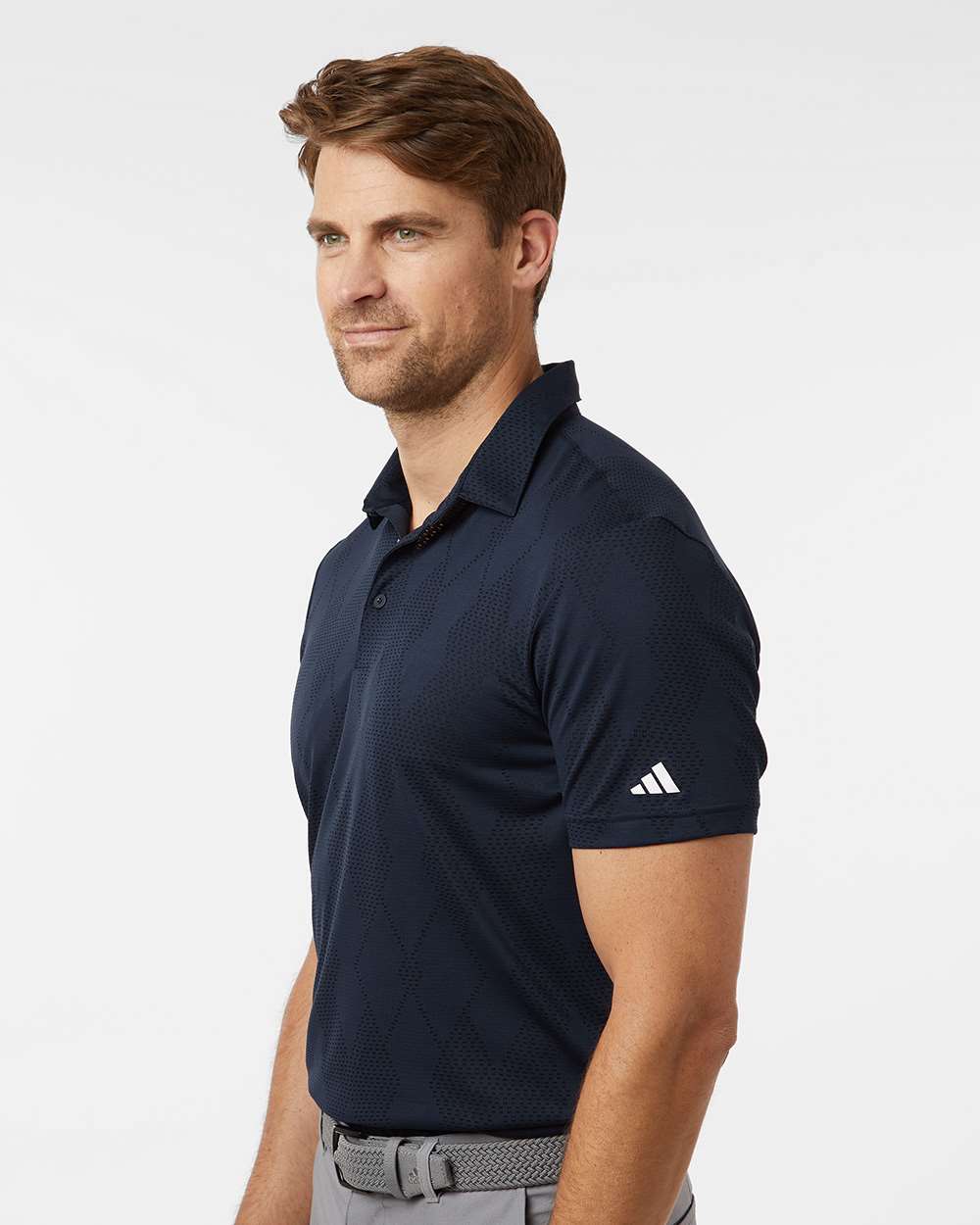 Men's Ultimate365 Textured Polo - OnModelSide - B11953653 - Collegiate Navy