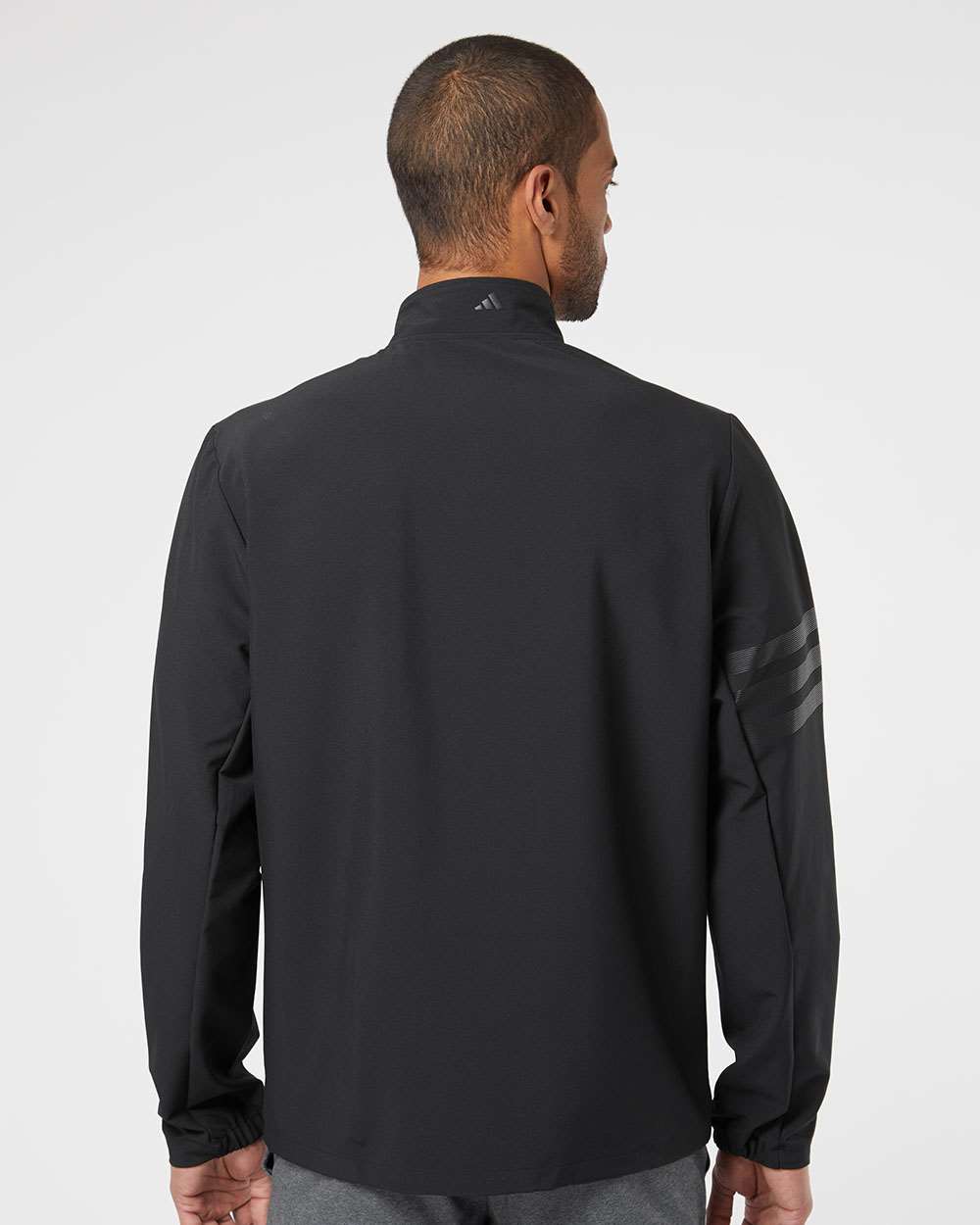 Men's 3-Stripes Full-Zip Jacket - OnModelBack - B01253503 - Black/ Black