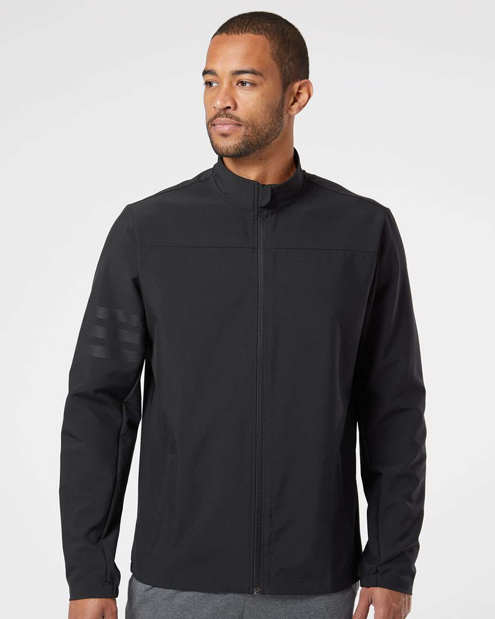 Men's 3-Stripes Full-Zip Jacket - OnModelFront - B01253503 - Black/ Black