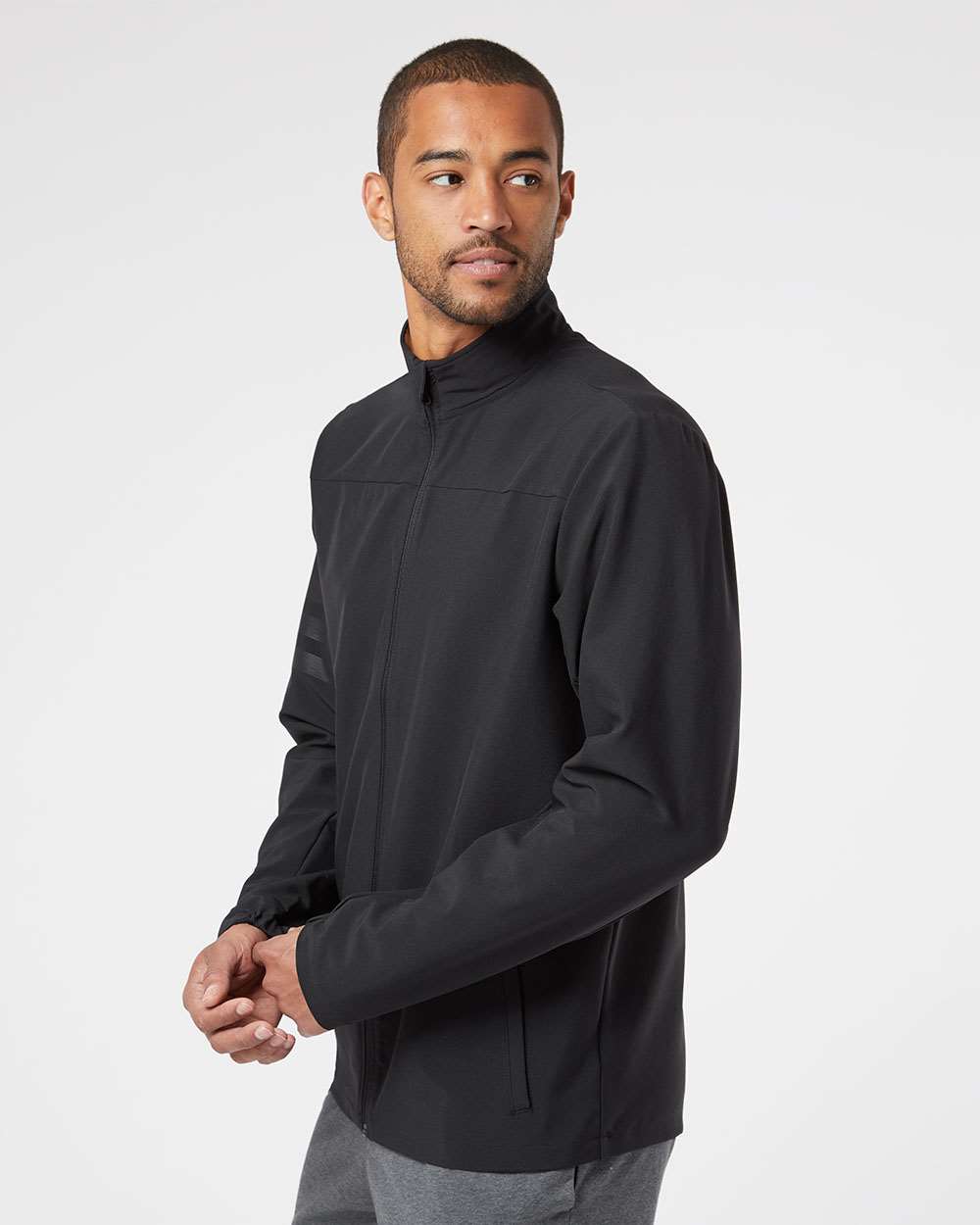 Men's 3-Stripes Full-Zip Jacket - OnModelSide - B01253503 - Black/ Black
