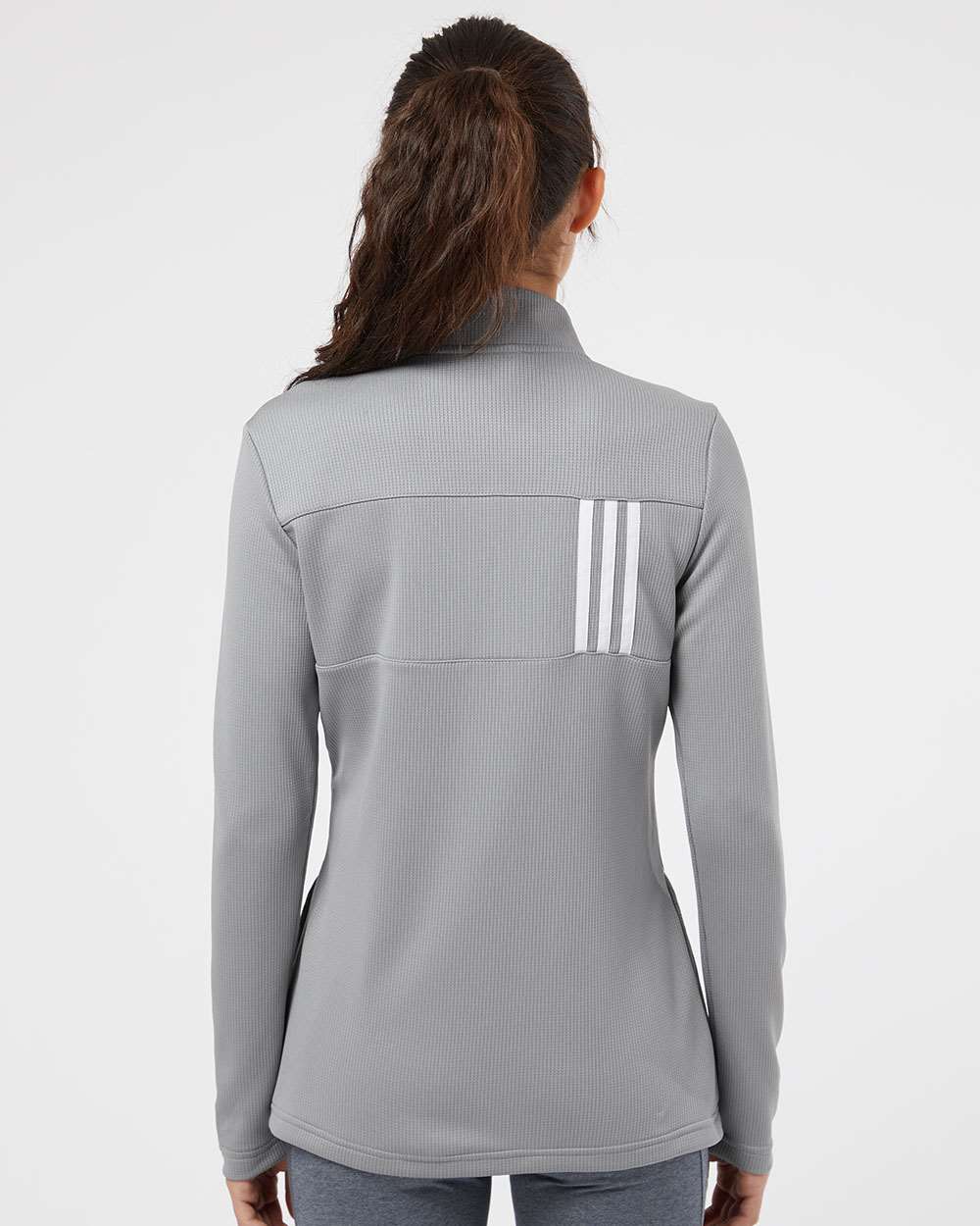 Women's 3-Stripes Double Knit Full-Zip - OnModelBack - B03653353 - Grey Three/ White