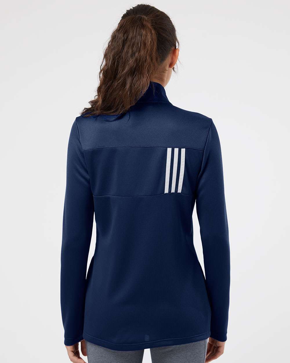Women's 3-Stripes Double Knit Full-Zip - OnModelBack - B03653653 - Team Navy Blue/ Grey Two