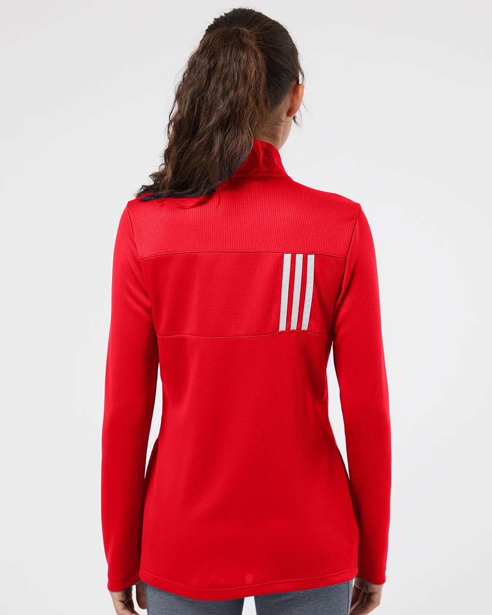 Women's 3-Stripes Double Knit Full-Zip - OnModelBack - B03653703 - Team Collegiate Red/ Grey Two