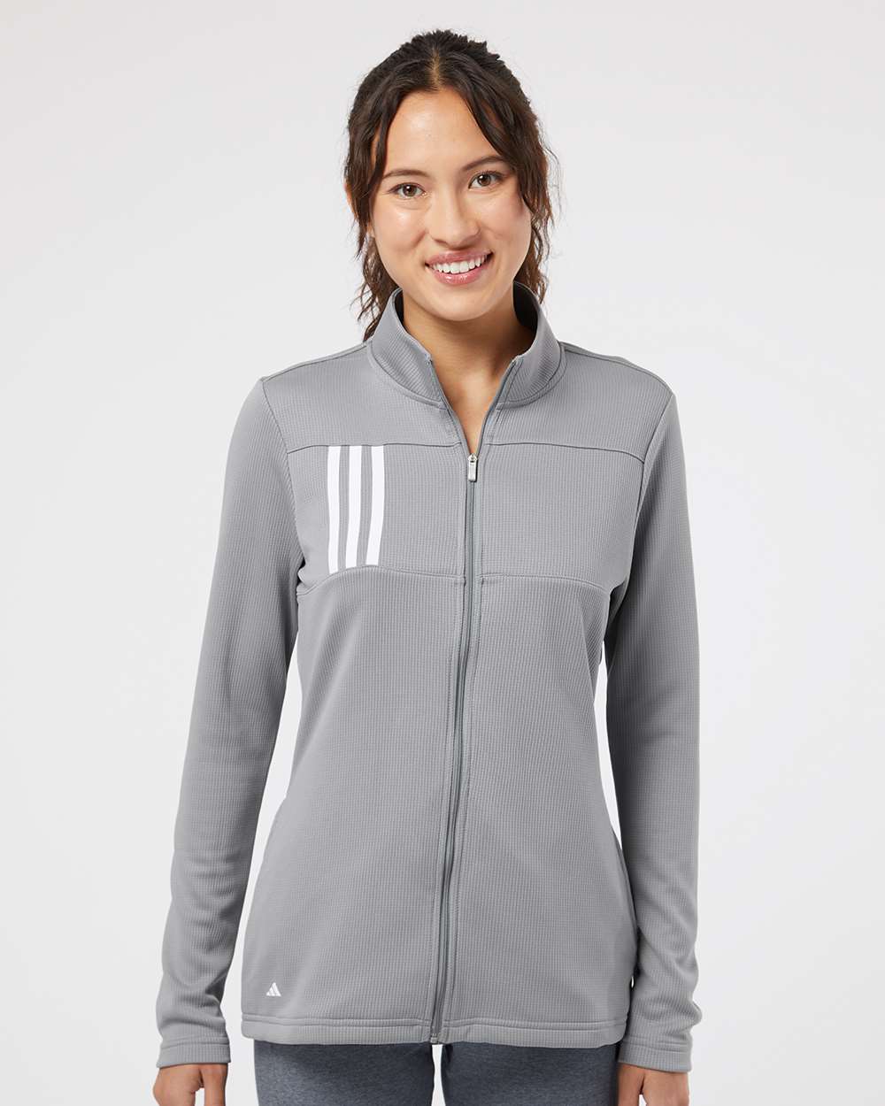 Women's 3-Stripes Double Knit Full-Zip - OnModelFront - B03653353 - Grey Three/ White