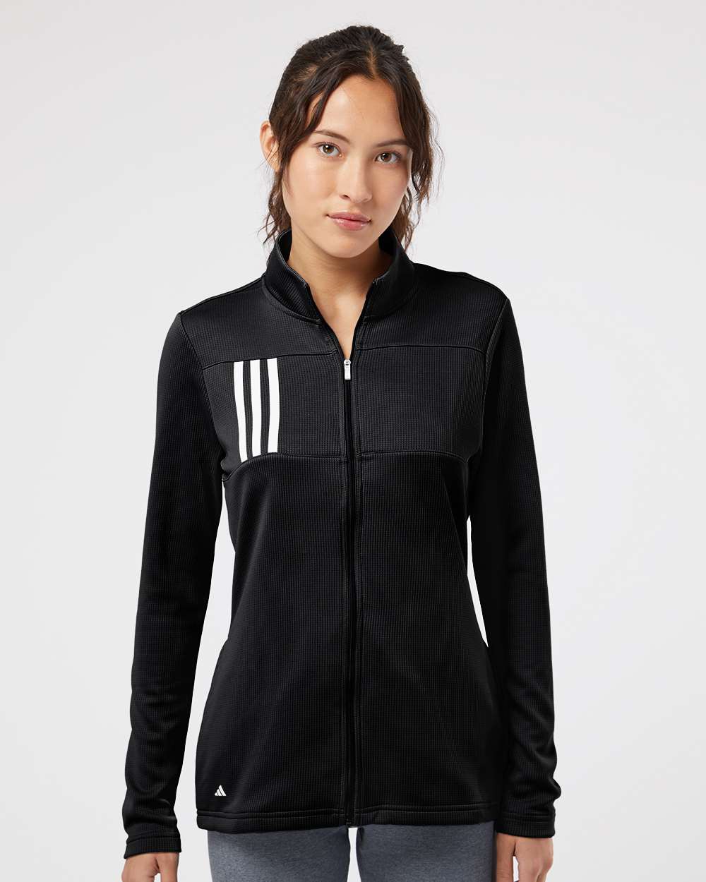 Women's 3-Stripes Double Knit Full-Zip - OnModelFront - B03653503 - Black/ Grey Two