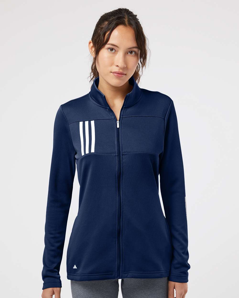 Women's 3-Stripes Double Knit Full-Zip - OnModelFront - B03653653 - Team Navy Blue/ Grey Two