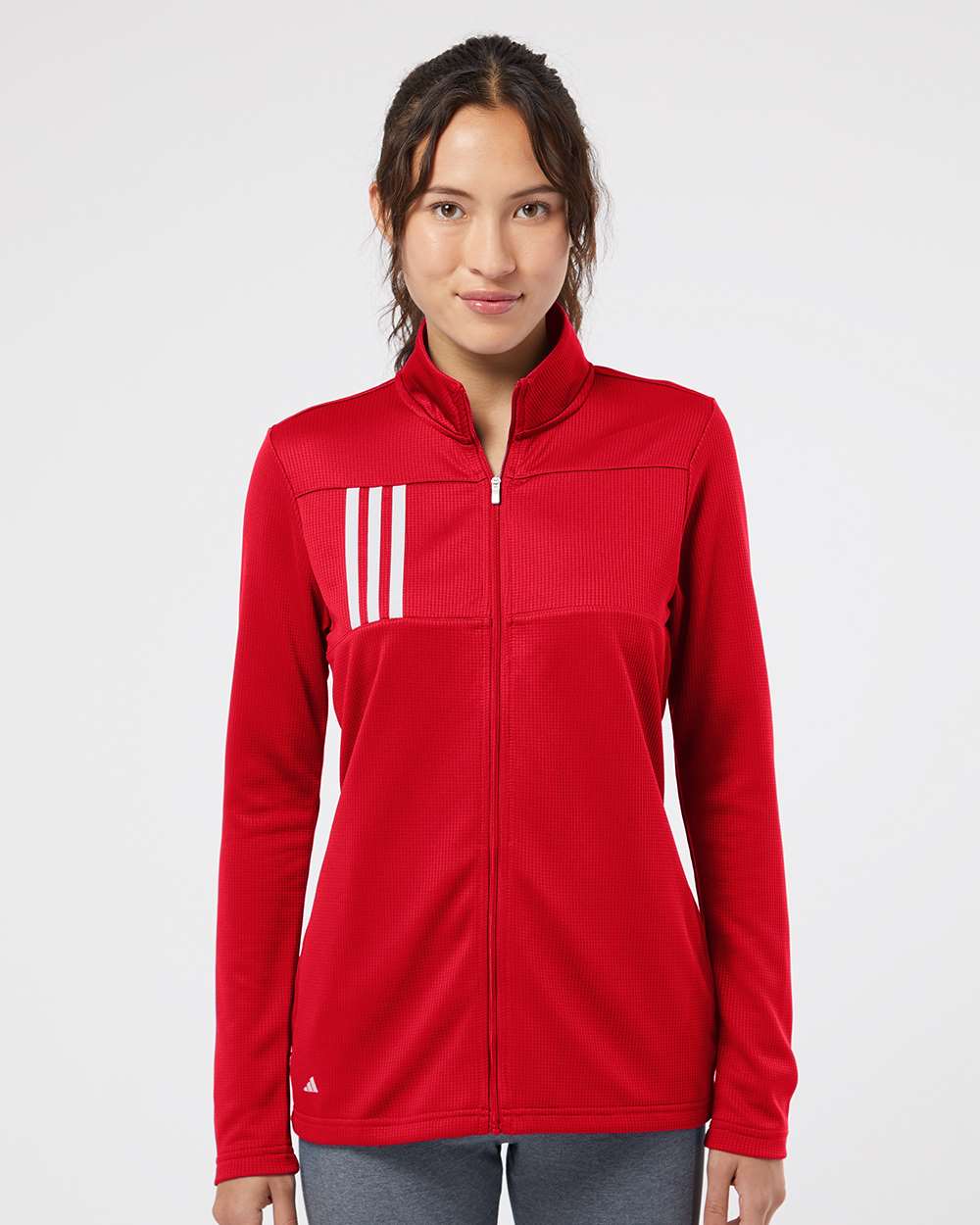 Women's 3-Stripes Double Knit Full-Zip - OnModelFront - B03653703 - Team Collegiate Red/ Grey Two
