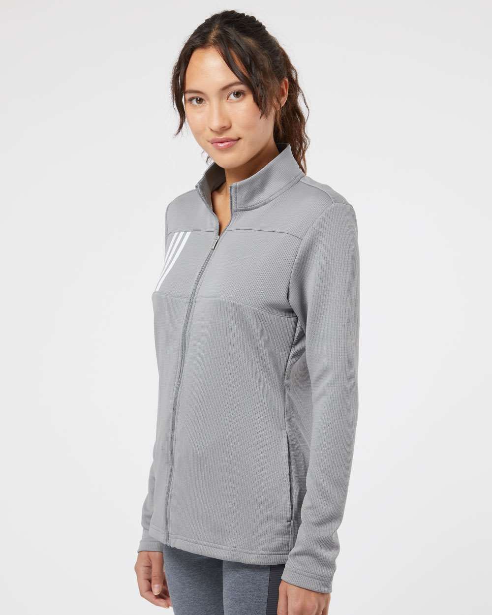 Women's 3-Stripes Double Knit Full-Zip - OnModelSide - B03653353 - Grey Three/ White