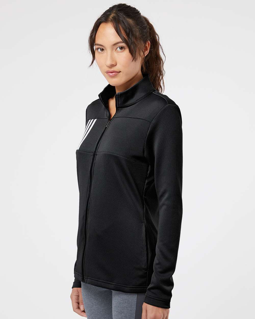 Women's 3-Stripes Double Knit Full-Zip - OnModelSide - B03653503 - Black/ Grey Two