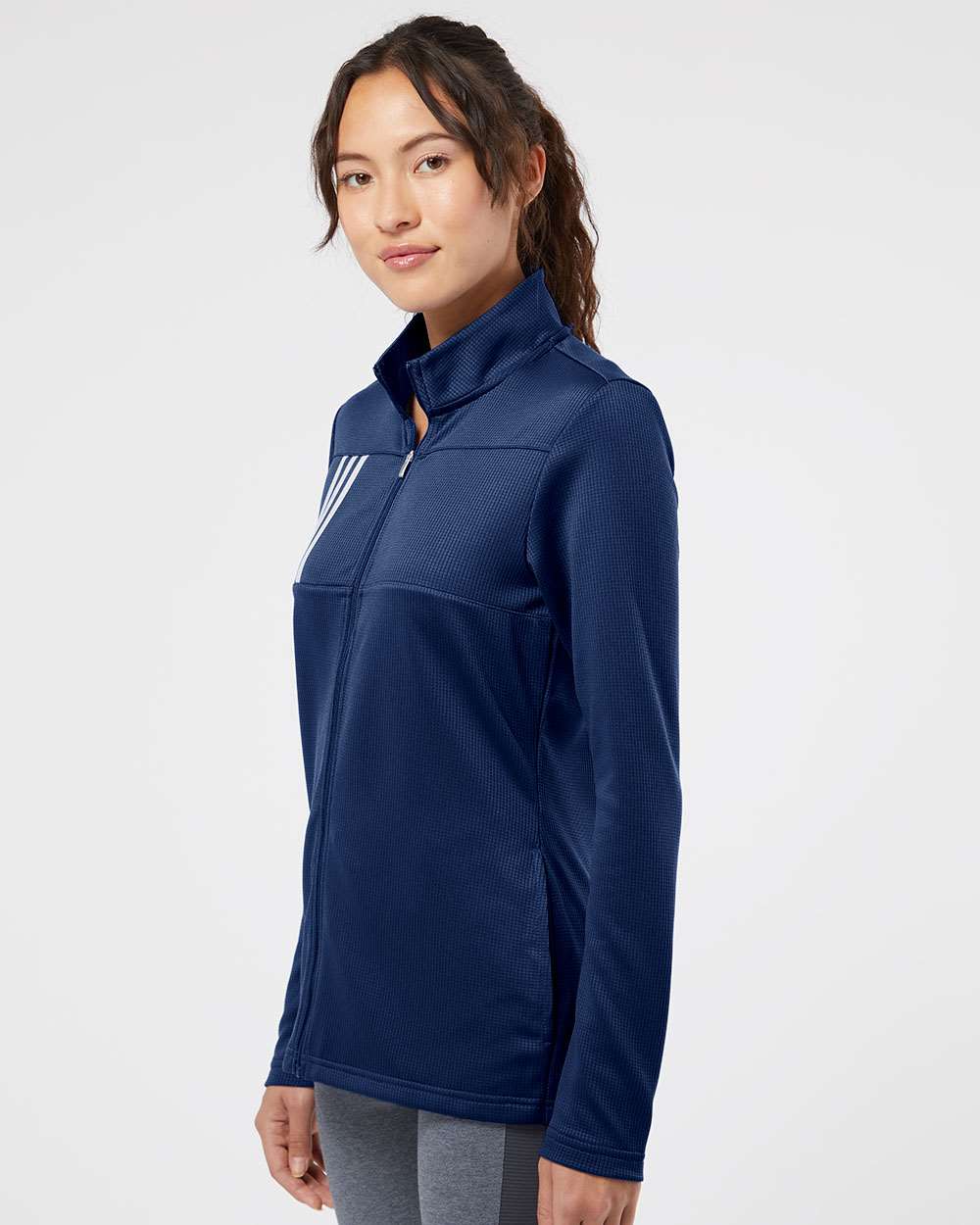Women's 3-Stripes Double Knit Full-Zip - OnModelSide - B03653653 - Team Navy Blue/ Grey Two